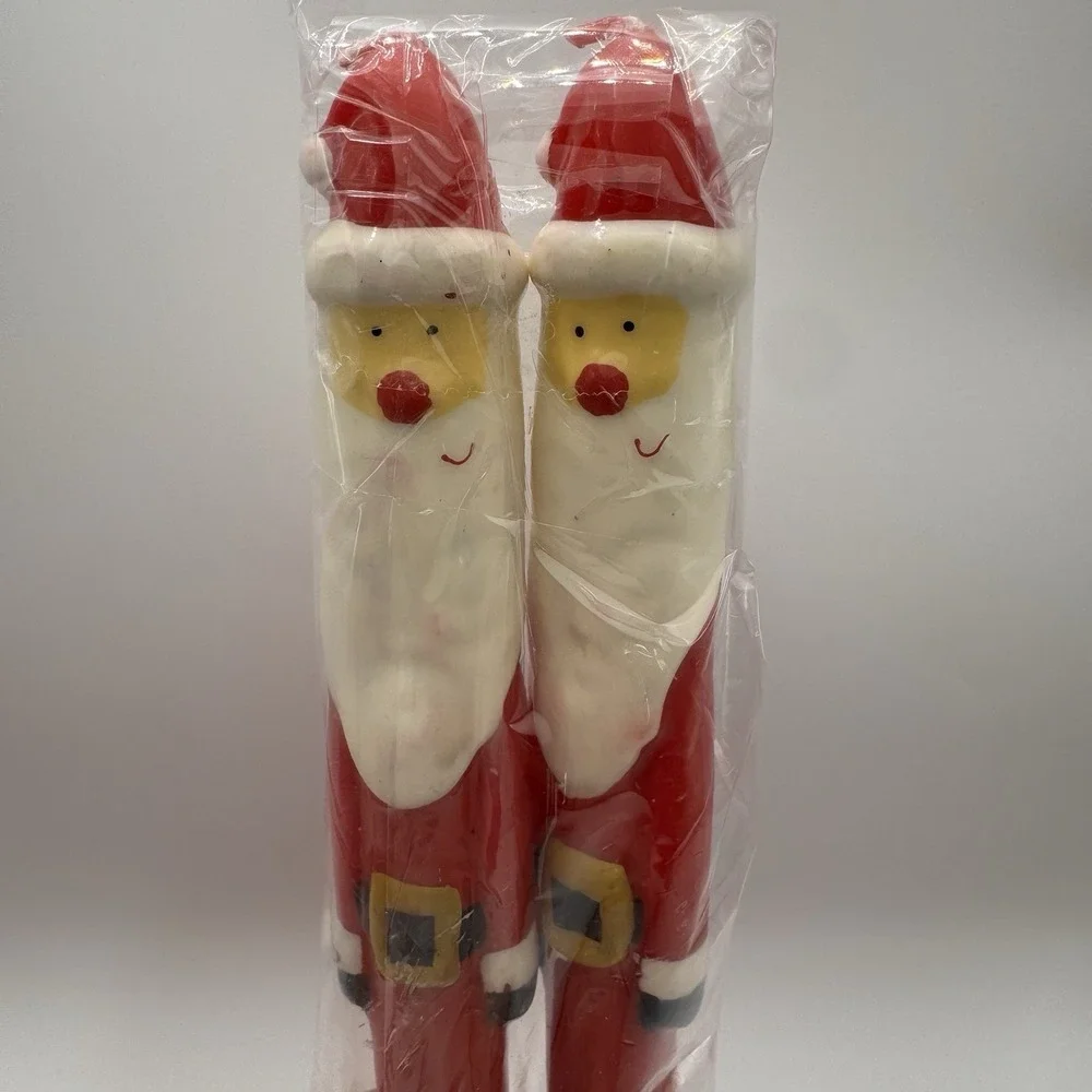 Santa‎ Claus Taper Candles Christmas Holiday Decor Hand Painted Pair 10